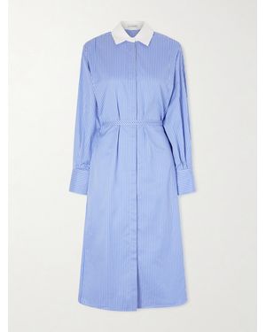 Altuzarra Floyd Belted Striped Cotton-Poplin Midi Dress - Blue