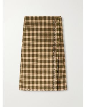 Wales Bonner Cosmic Frayed Studded Checked Flannel Mini Skirt - Metallic