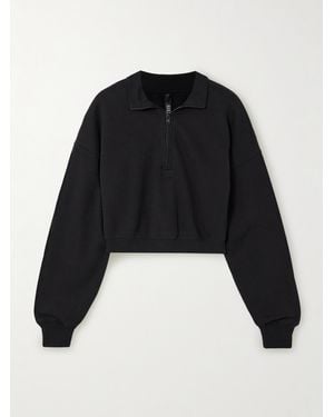 Skims Cropped Cotton-Blend Jersey Half-Zip Jumper - Black
