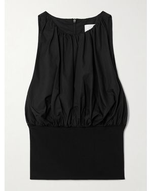 Esse Studios Cropped Gathered Organic Cotton-Poplin And Stretch-Knit Top - Black