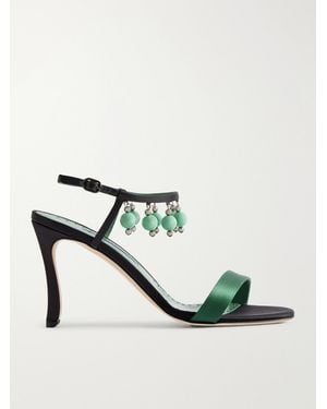Manolo Blahnik Kasasan 90 Bead-Embellished Satin Sandals - Metallic