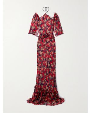 Bode Jamberry Landis Cold-shoulder Ruffled Printed Crepon Maxi Dress - Red