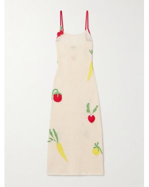 STAUD Adeline Midikleid Aus Gehäkelter Baumwolle Mit Applikationen - Weiß
