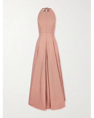 Brunello Cucinelli Pleated Cotton-Blend Halterneck Maxi Dress - Pink