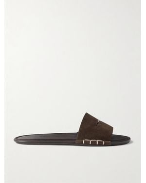 JW Anderson Loafer Whipstitched Suede Slides - White