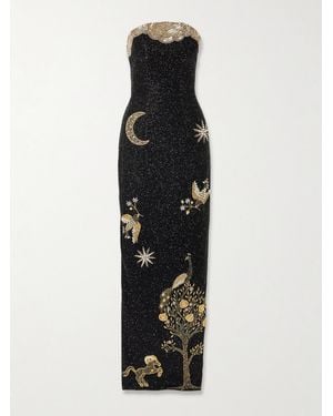 Clio Peppiatt Seraphina Strapless Embroidered Beaded Stretch-Satin Gown - Black