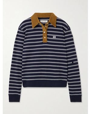 Wales Bonner Reflect Corduroy-Trimmed Striped Cotton-Blend Polo Shirt - Blue