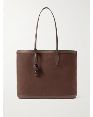 Hunting Season Beaded Leather-Trimmed Suede Tote - Brown