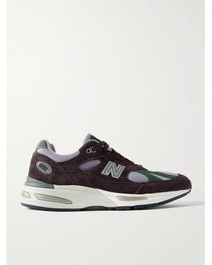 New Balance 991 Leather- And Suede-Trimmed And Mesh Trainers - Brown