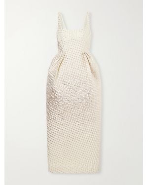Christopher John Rogers Metallic Jacquard-Woven Gown - Natural