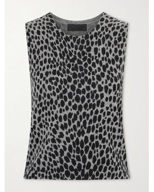 Nili Lotan Nessa Leopard-Jacquard Cashmere Tank - Black
