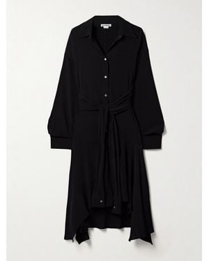 Acne Studios Convertible Asymmetric Belted Crepe De Chine Midi Shirt Dress - Black