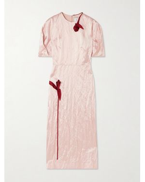 Erdem Tulip Appliqué Crinkled Metallic Satin Gown - Pink