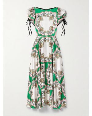 Rodarte Printed Silk-Satin Midi Dress - Green