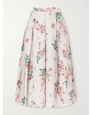 Erdem Pleated Floral-Print Cotton-Poplin Midi Skirt - Natural