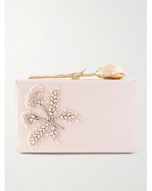 Erdem Bloom Crystal-Embellished Satin Clutch - Pink