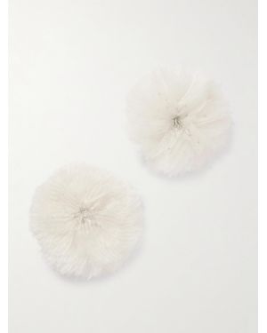 Clio Peppiatt Camelia Set Of Two Frayed Embellished Tulle Hair Clips - White