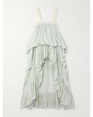 Chloé Robe Aus Seidenchiffon Mit Raffungen Und Spitzenbesätzen - Weiß