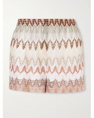 Missoni Striped Metallic Crochet-Knit Shorts - Natural
