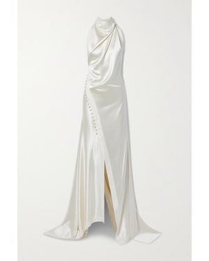 Danielle Frankel Sasha Draped Silk-charmeuse Halterneck Gown - White