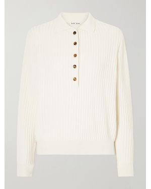 Blazé Milano Alegria Cable-Knit And Silk And Cotton-Blend Polo Jumper - Natural