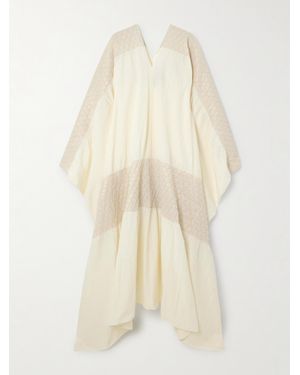 Dima Ayad Metallic Textured-Knit And Poplin Kaftan - White