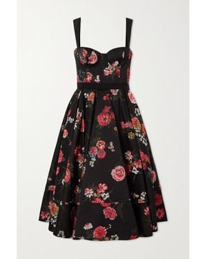 Brock Collection Tessa Faille-Trimmed Pleated Floral-Jacquard Midi Dress - Black