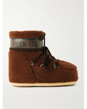 Moon Boot Icon Low Shell-Trimmed Fleece Snow Boots - Brown