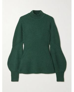 Zimmermann Ribbed Wool Peplum Sweater - Green