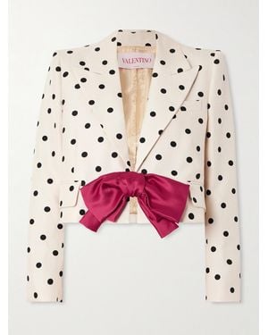 Valentino Garavani Bow-Embellished Polka-Dot Silk-Shantung Jacket - Pink