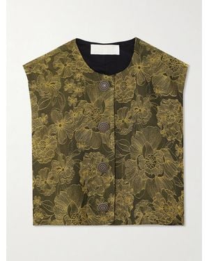 D'Estree Hernan Cropped Embroidered Woven Vest - Green