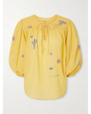 Mother The Breeze Embroidered Cotton-Blend Voile Blouse - Yellow