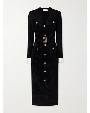 Self-Portrait Belted Chenille Midi Dress - Black