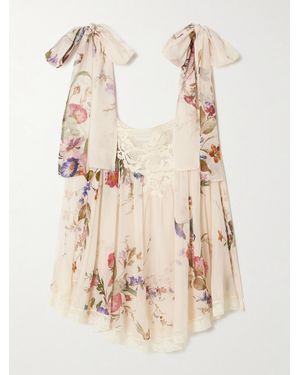 Zimmermann Patience Lace-Trimmed Floral-Print Cotton And Silk-Blend Top - Natural