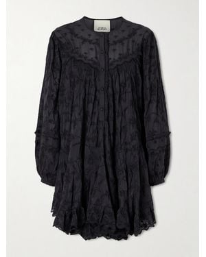Isabel Marant Zame Ruffled Embroidered Cotton And Silk-Blend Mini Dress - Blue