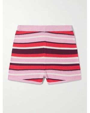 La DoubleJ Veneziana Striped Ribbed Cotton Shorts - Red