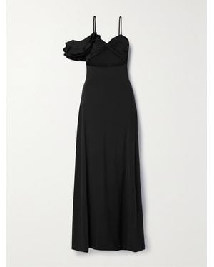 Maygel Coronel Net Sustain Cavalieri Cutout Ruffled Stretch-Jersey Maxi Dress - Black