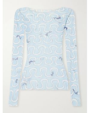 PUCCI Printed Sheer Tulle Top - Blue