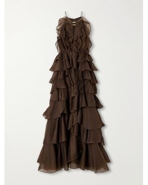Aje. Cleo Ruffled Organza Gown - Brown