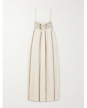 Alix Of Bohemia Eden Frayed Embellished Striped Cotton-Blend Gauze Midi Dress - Natural