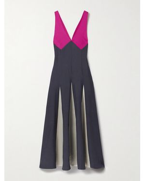 Maria McManus Paneled Twill, Crepe De Chine And Satin Maxi Dress - Purple