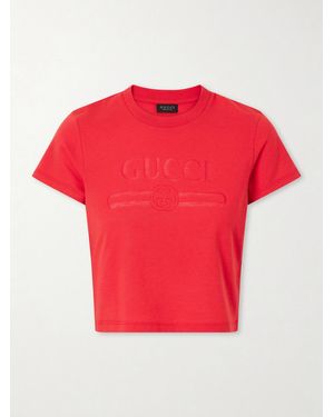 Gucci Logo-Print Cropped Cotton-Blend T-Shirt - Red