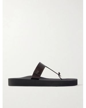 Christen Edge Lizard-Effect Leather Flip Flops - Brown