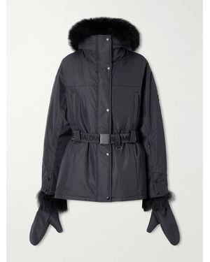 Yves Salomon Belted Hooded Shearling-Trimmed Shell Ski Jacket - Blue