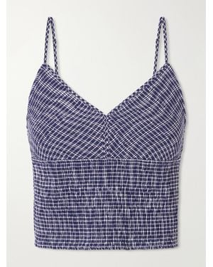 La Ligne Anora Smocked Striped Stretch-Knit Cotton-Blend Top - Blue