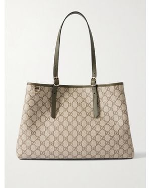 Gucci Gg Emblem Tote Aus Beschichtetem, Bedrucktem Canvas Mit Lederbesätzen - Natur