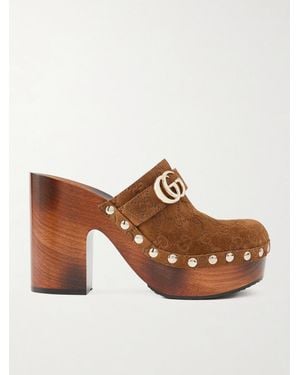 Gucci Logo-Debossed Suede Clogs - Brown