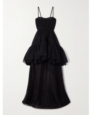 Giambattista Valli Layered Satin-Trimmed Ruffled Silk-Chiffon Gown - Black