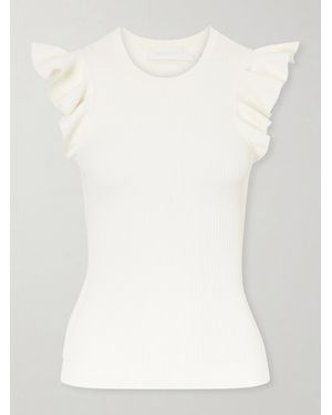 Zimmermann Aster Frill Racer Ribbed-Knit Tank - White