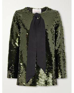 Carolina Herrera Bow-Detailed Sequined Knitted Cardigan - Green